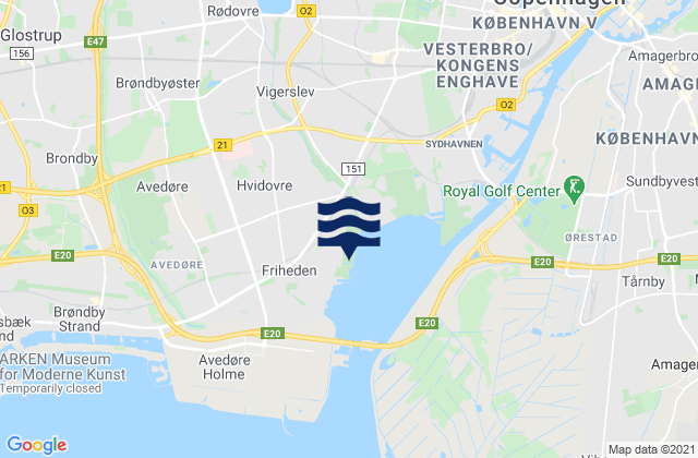 Carte des horaires des marées pour Hvidovre, Denmark