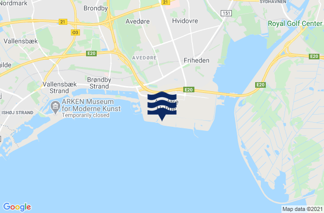 Carte des horaires des marées pour Hvidovre Kommune, Denmark