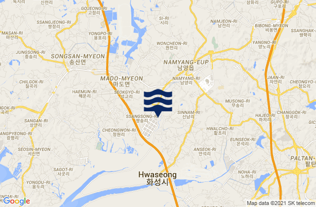 Carte des horaires des marées pour Hwaseong-si, South Korea