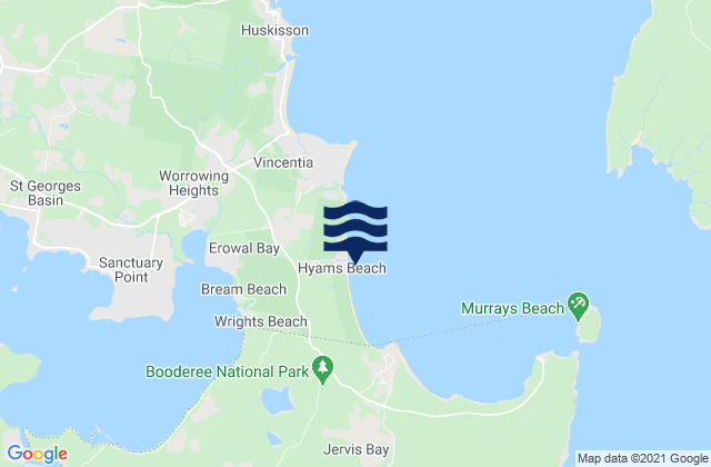 Carte des horaires des marées pour Hyams Beach, Australia