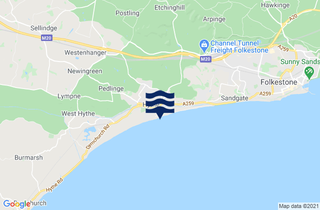 Carte des horaires des marées pour Hythe Beach, United Kingdom