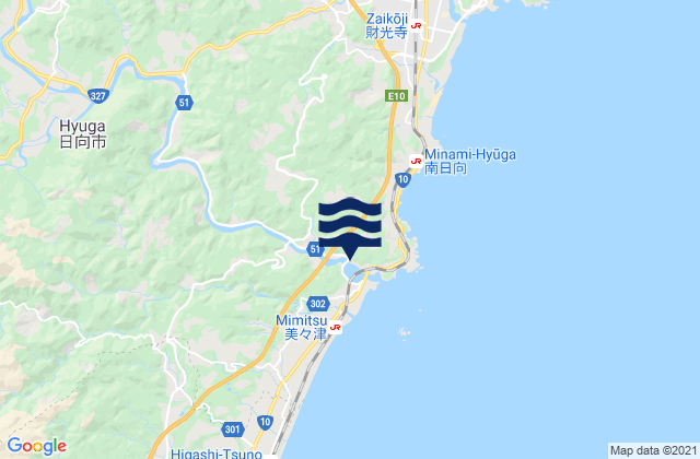 Carte des horaires des marées pour Hyūga-shi, Japan