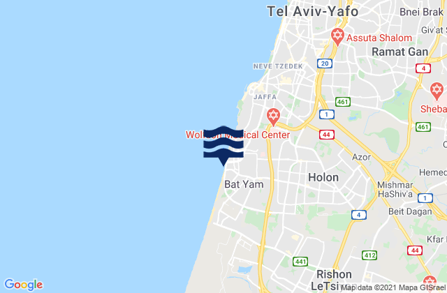 Carte des horaires des marées pour H̱olon, Israel