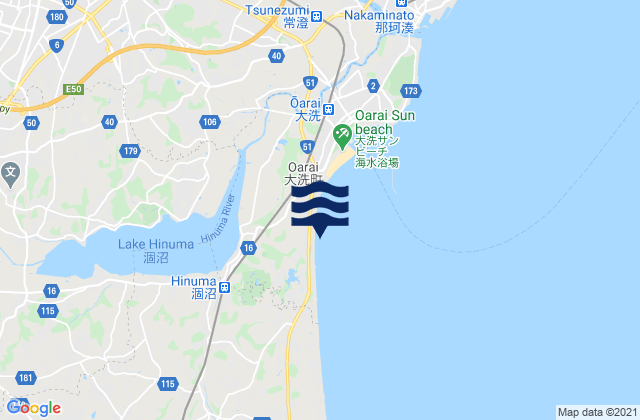 Carte des horaires des marées pour Ibaraki, Japan