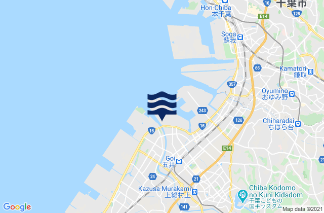 Carte des horaires des marées pour Ichihara, Japan