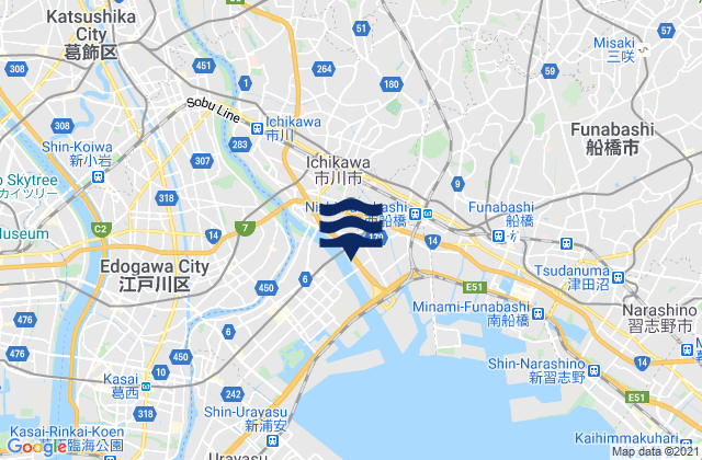 Carte des horaires des marées pour Ichikawa, Japan