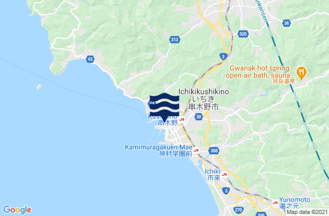 Carte des horaires des marées pour Ichikikushikino Shi, Japan