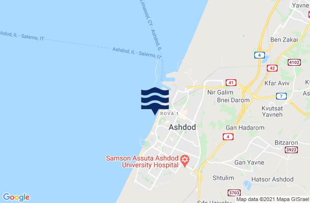 Carte des horaires des marées pour Igolim Ashdod, Israel