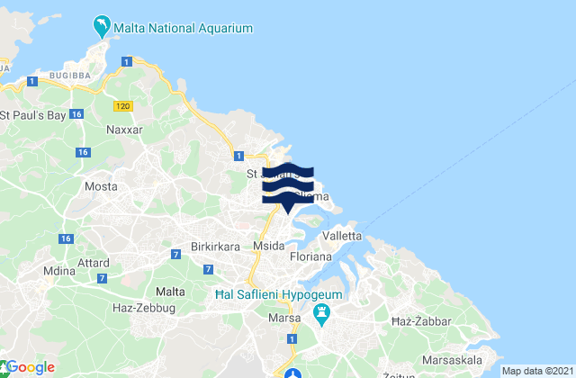 Carte des horaires des marées pour Il-Gżira, Malta
