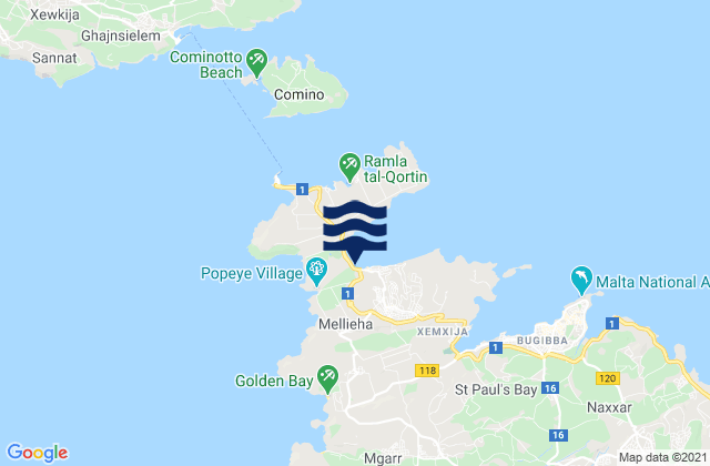 Carte des horaires des marées pour Il-Mellieħa, Malta