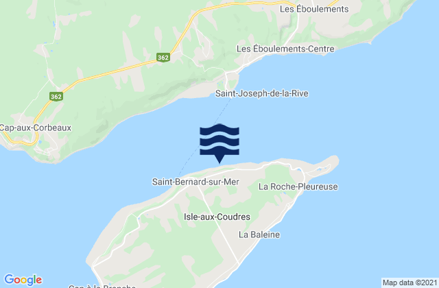 Carte des horaires des marées pour Ile aux Coudres, Canada