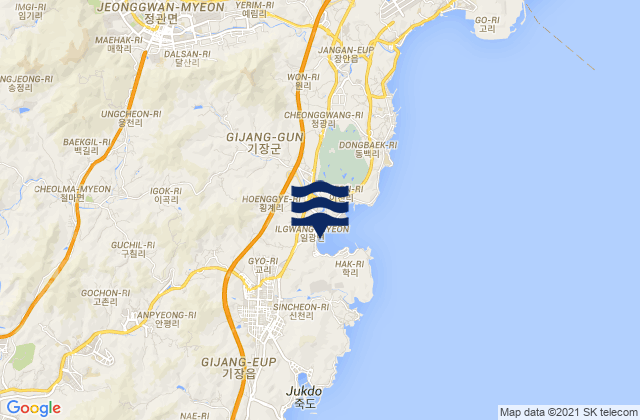 Carte des horaires des marées pour Ilgwang, South Korea