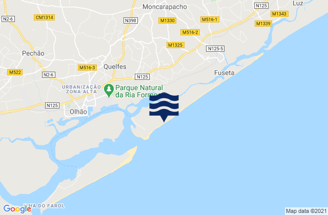 Carte des horaires des marées pour Ilha da Armona, Portugal