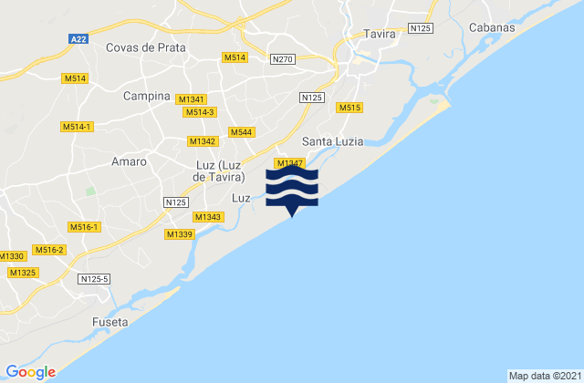Carte des horaires des marées pour Ilha de Tavira, Portugal