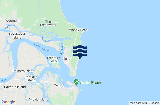 Carte des horaires des marées pour Iluka Beach, Australia