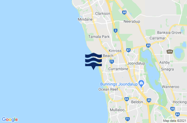 Carte des horaires des marées pour Iluka, Australia