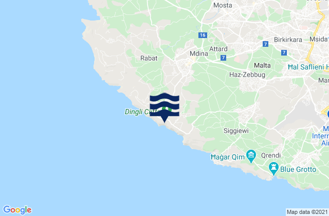 Carte des horaires des marées pour Imdina, Malta