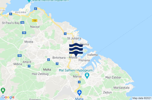 Carte des horaires des marées pour Imsida, Malta