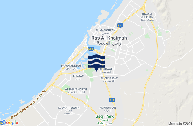 Carte des horaires des marées pour Imārat Ra’s al Khaymah, United Arab Emirates