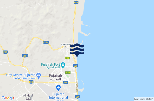 Carte des horaires des marées pour Imārat al Fujayrah, United Arab Emirates