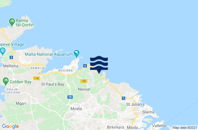 Carte des horaires des marées pour In-Naxxar, Malta