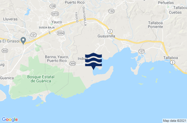 Carte des horaires des marées pour Indios, Puerto Rico