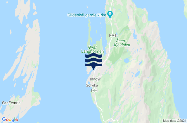 Carte des horaires des marées pour Inndyr, Norway