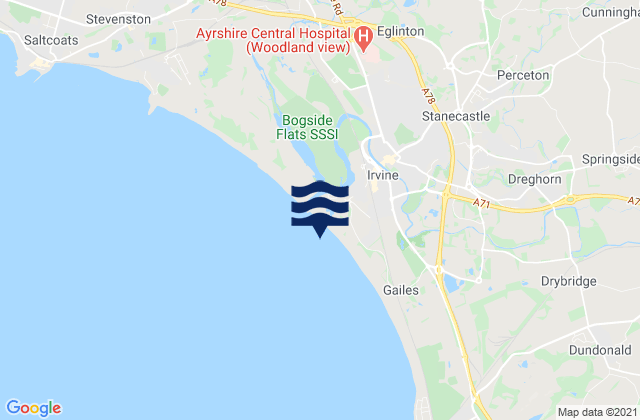 Carte des horaires des marées pour Irvine Beach, United Kingdom