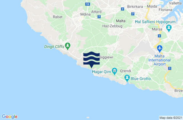 Carte des horaires des marées pour Is-Siġġiewi, Malta