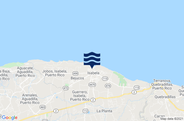 Carte des horaires des marées pour Isabela Barrio-Pueblo, Puerto Rico