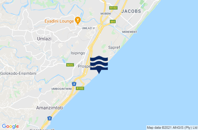 Carte des horaires des marées pour Isipingo Beach, South Africa