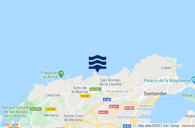 Carte des horaires des marées pour Isla Virgen del Mar, Spain