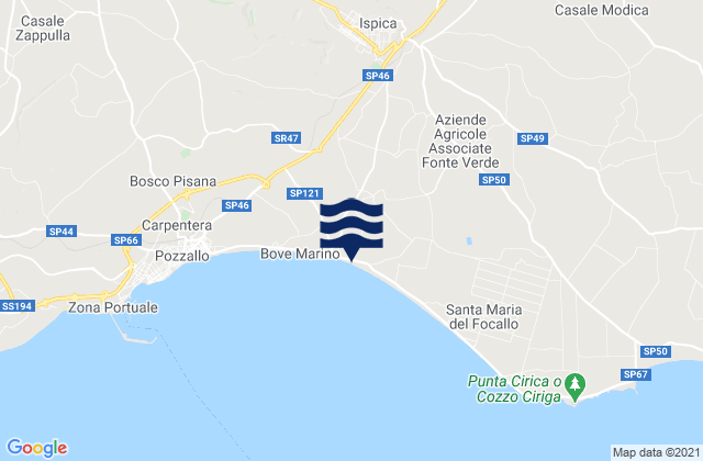 Carte des horaires des marées pour Ispica, Italy