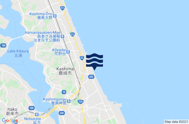 Carte des horaires des marées pour Itako, Japan
