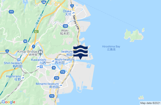 Carte des horaires des marées pour Iwakuni, Japan