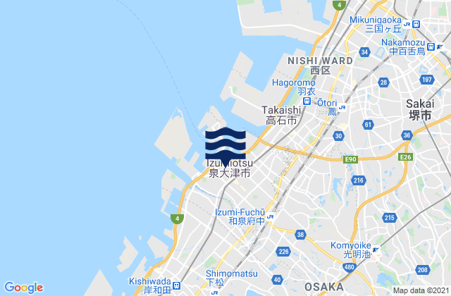 Carte des horaires des marées pour Izumiōtsu, Japan