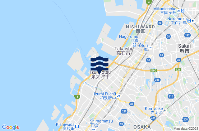 Carte des horaires des marées pour Izumiōtsu Shi, Japan