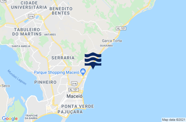 Carte des horaires des marées pour Jacarecica, Brazil
