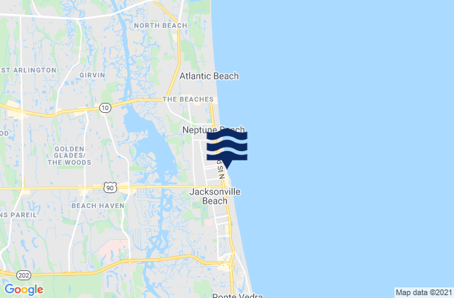 Carte des horaires des marées pour Jacksonville Beach, United States