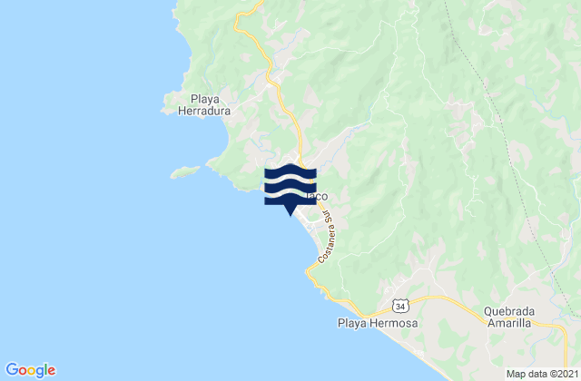 Carte des horaires des marées pour Jacó, Costa Rica