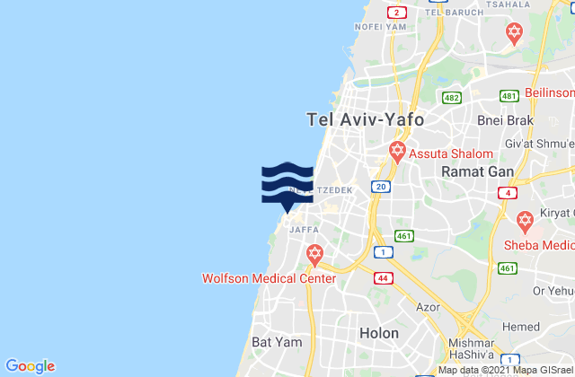 Carte des horaires des marées pour Jaffa, Israel