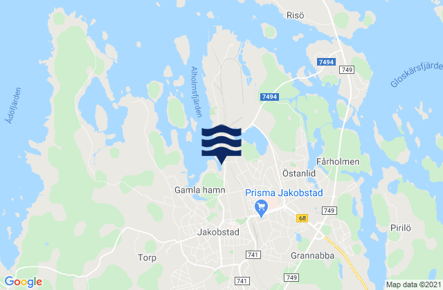 Carte des horaires des marées pour Jakobstad, Finland