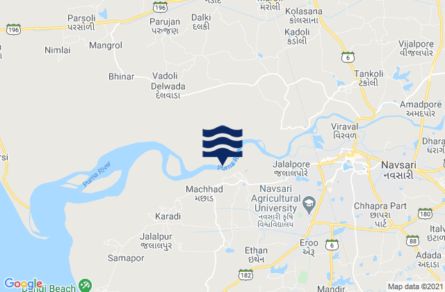 Carte des horaires des marées pour Jalalpore, India