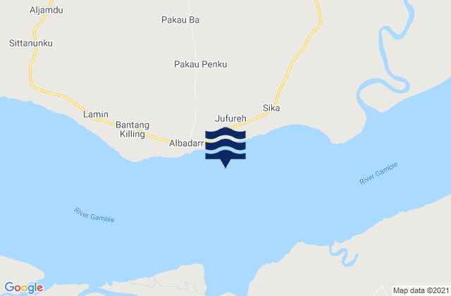 Carte des horaires des marées pour James Island, Gambia