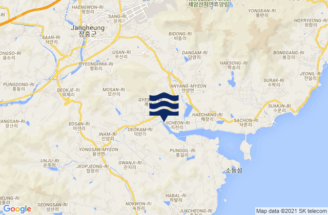 Carte des horaires des marées pour Jangheung-gun, South Korea