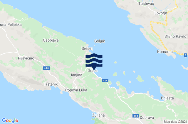 Carte des horaires des marées pour Janjina, Croatia