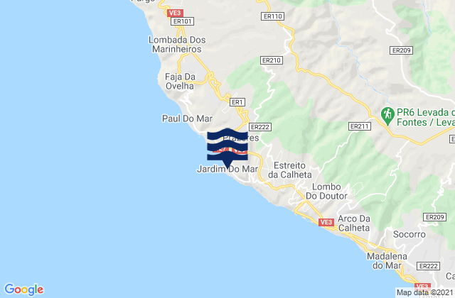 Carte des horaires des marées pour Jardim do Mar, Portugal