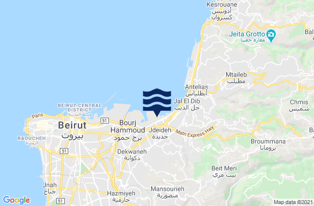 Carte des horaires des marées pour Jdaidet el Matn, Lebanon