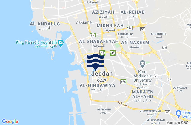 Carte des horaires des marées pour Jeddah, Saudi Arabia