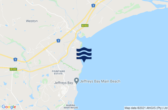 Carte des horaires des marées pour Jeffreys Bay (J-Bay), South Africa